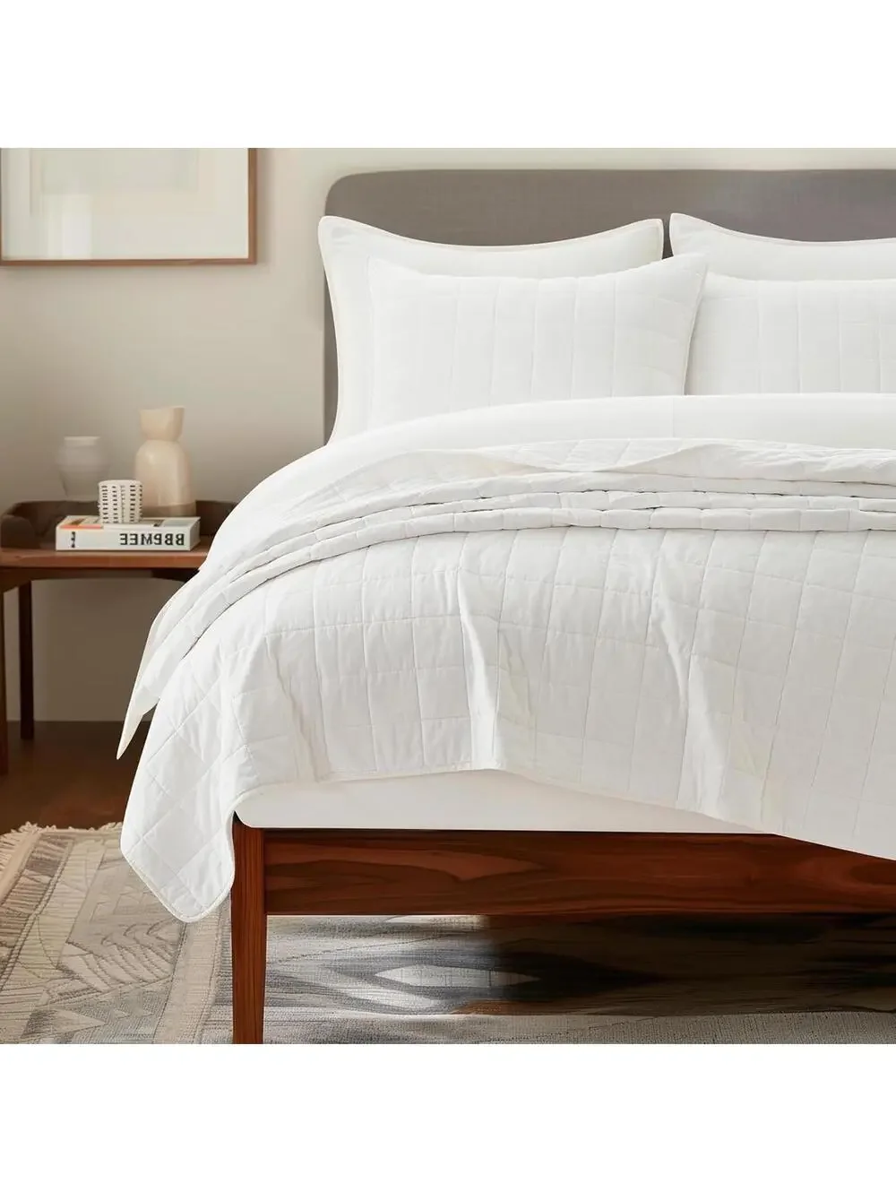 NIB EVERGRACE Home 100% Cotton Box Stitch 3 Pc, Bedspread 2 Shams, Full / Queen